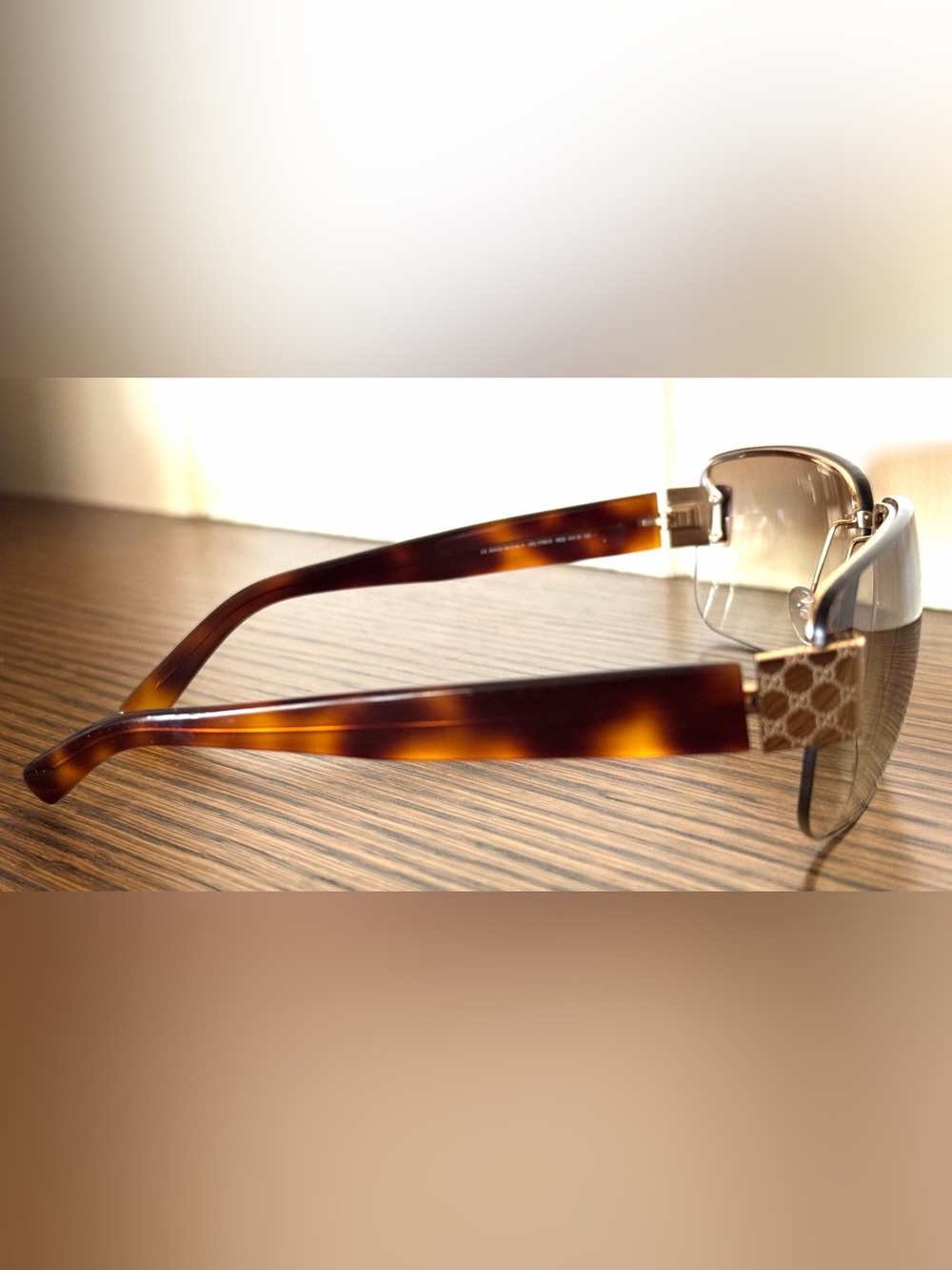 GUCCI GG 1798/S Rimless Sunglasses Tortoise Gold Brown Y2K + Cloth & Case - Picture 6 of 10